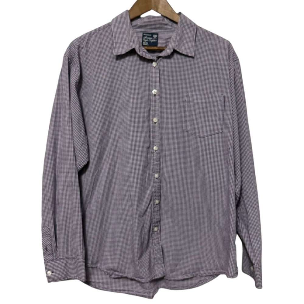 American Eagle Button Up Purple Gingham Casual Dress Shirt Mens XL Boyfriend Fit